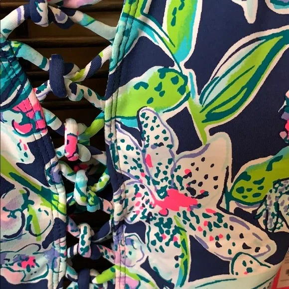 Lilly Pulitzer Isle Lattice One Piece Swim Suit 0 Deep Sea Navy Sway This Way - Picture 3 of 8